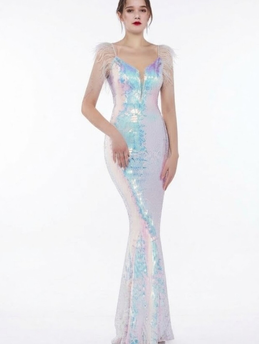 Glamorous Sequin Prom Dress - Blue and Pink CUSTOM MADE